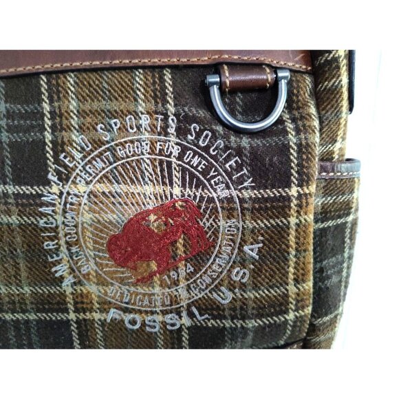 FOSSIL Alpine Brown Plaid Wool Messenger Laptop Crossbody Bag - Picture 10 of 16